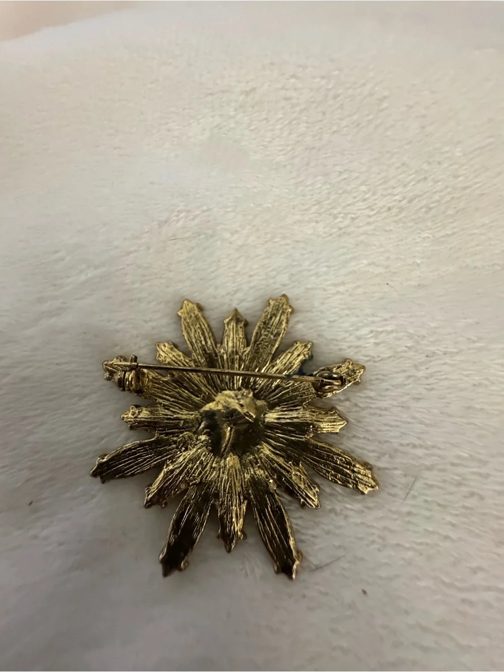 Gold-Tone Floral Crystal Brooch in Red and Navy
